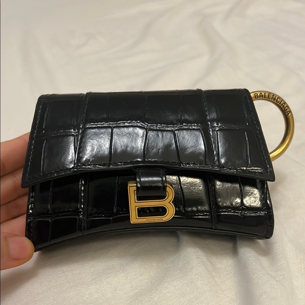 Balenciaga Black Croc-Embossed Card Holder